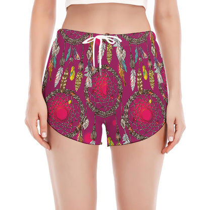 Purple Native Dream Catcher Print Women's Split Running Shorts