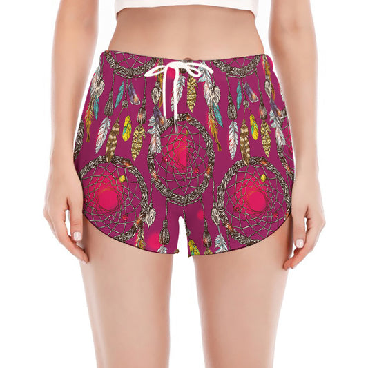 Purple Native Dream Catcher Print Women's Split Running Shorts
