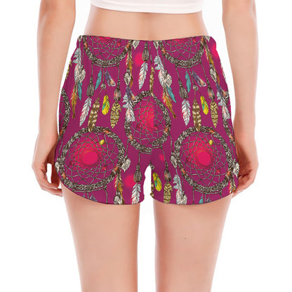 Purple Native Dream Catcher Print Women's Split Running Shorts