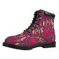 Purple Native Dream Catcher Print Padded Collar Lace Up Boots