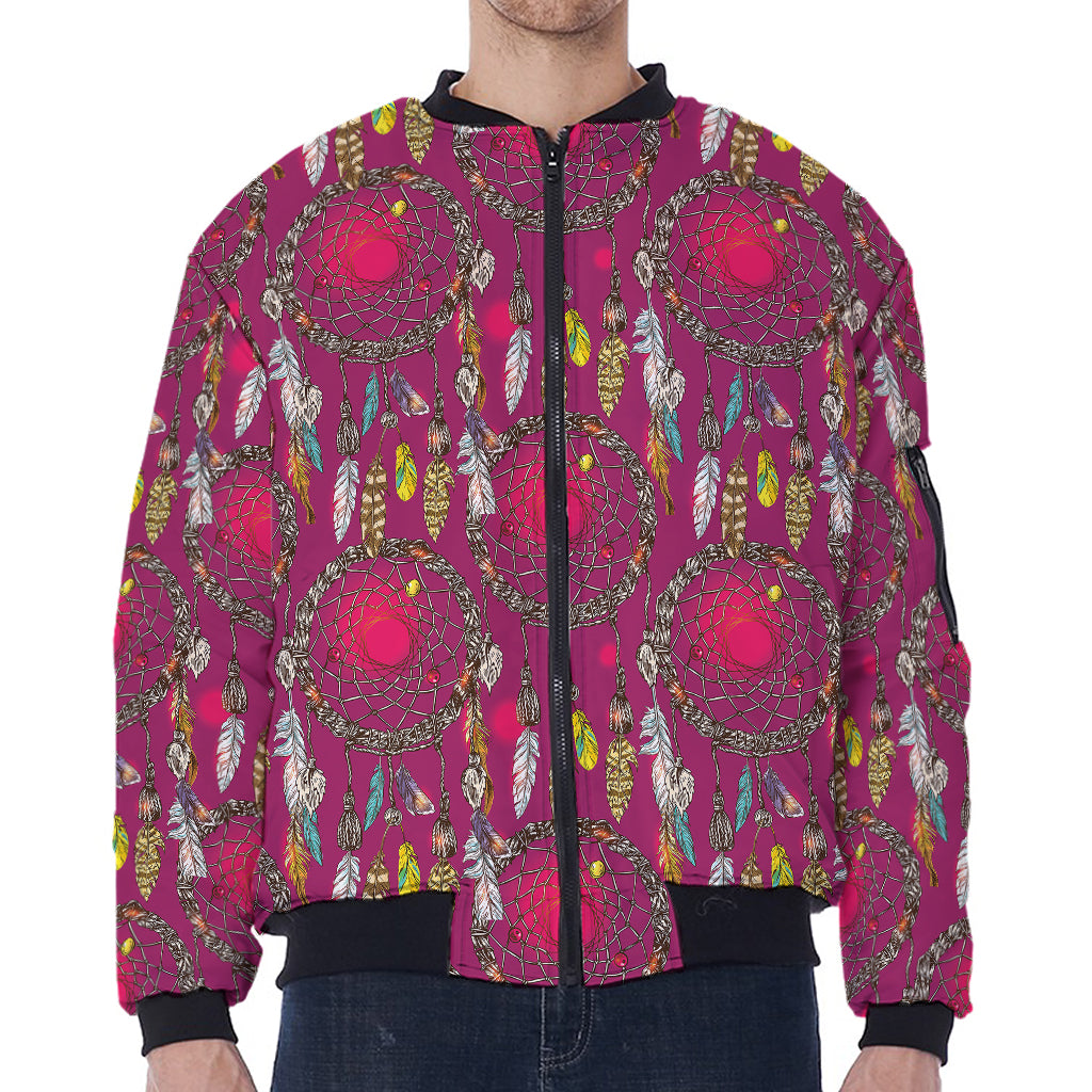 Purple Native Dream Catcher Print Zip Sleeve Bomber Jacket