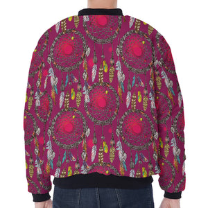 Purple Native Dream Catcher Print Zip Sleeve Bomber Jacket