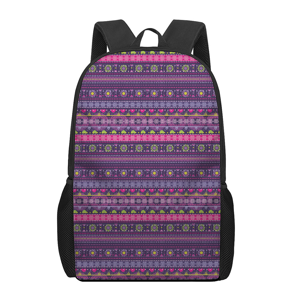 Purple Native Tribal Pattern Print 17 Inch Backpack