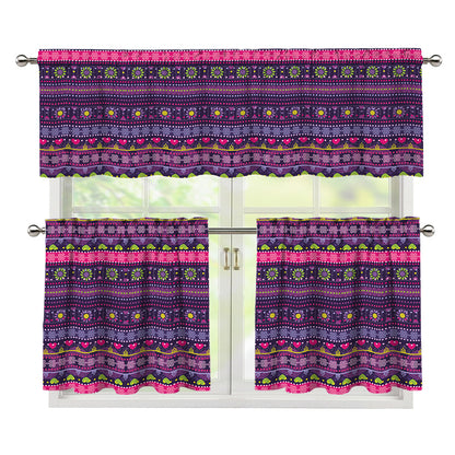 Purple Native Tribal Pattern Print 3 Piece Kitchen Curtains