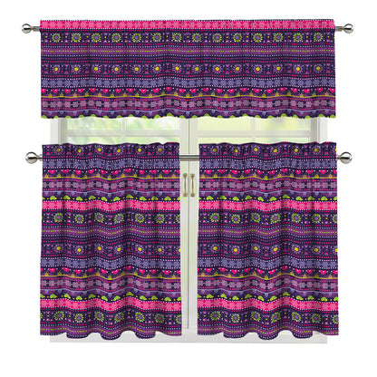Purple Native Tribal Pattern Print 3 Piece Kitchen Curtains
