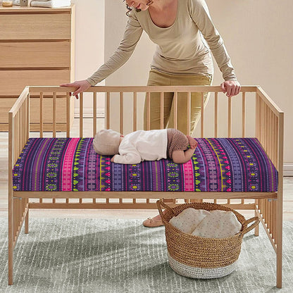 Purple Native Tribal Pattern Print Baby Crib Sheet