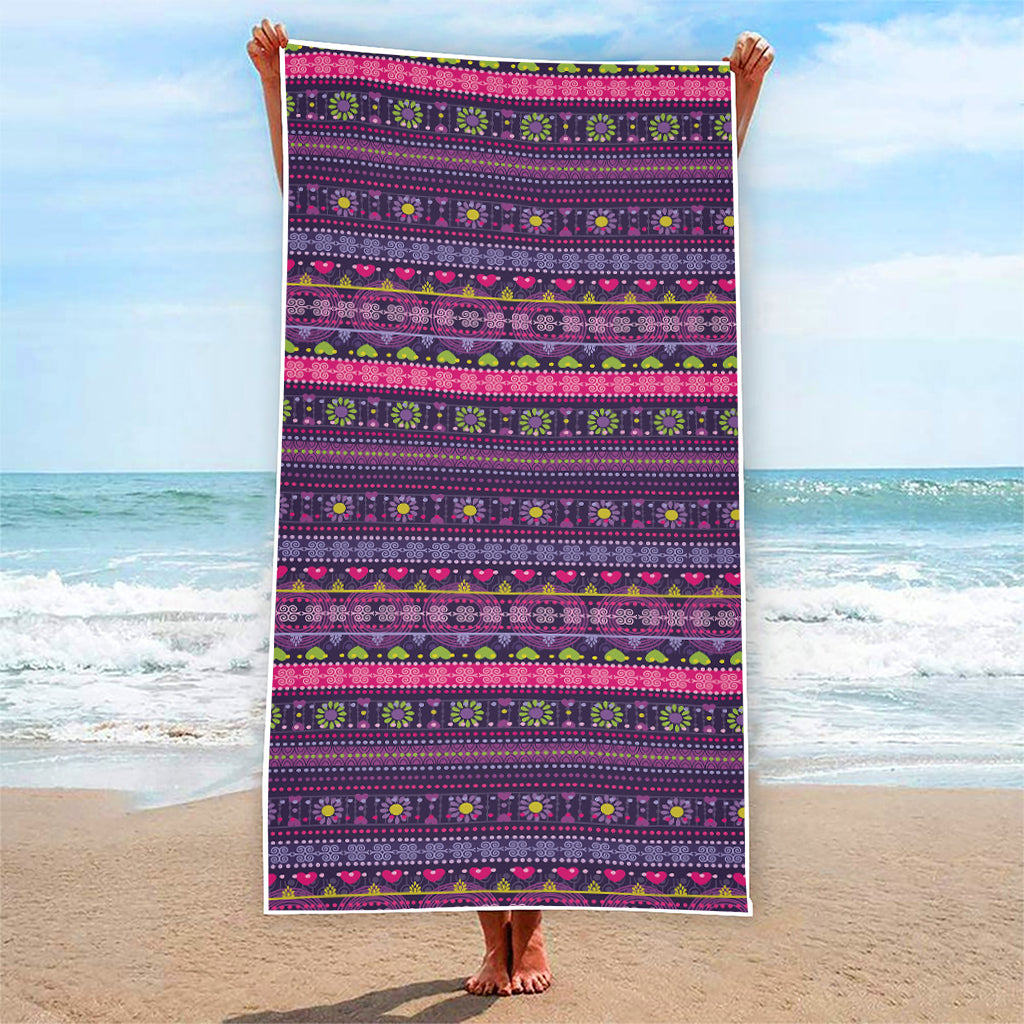 Purple Native Tribal Pattern Print Beach Towel