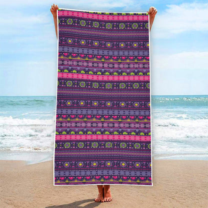 Purple Native Tribal Pattern Print Beach Towel