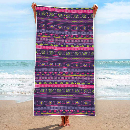 Purple Native Tribal Pattern Print Beach Towel