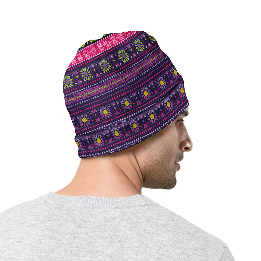 Purple Native Tribal Pattern Print Beanie