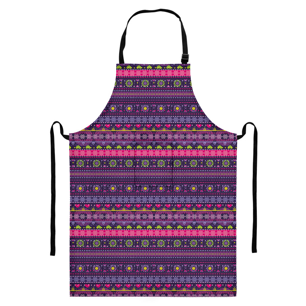 Purple Native Tribal Pattern Print Bib Apron With Pocket