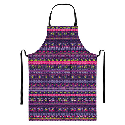 Purple Native Tribal Pattern Print Bib Apron With Pocket