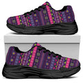 Purple Native Tribal Pattern Print Black Chunky Shoes