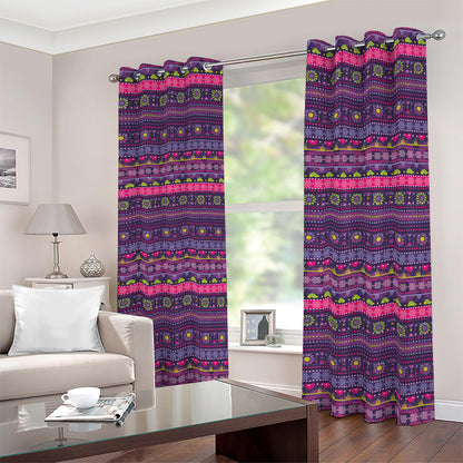 Purple Native Tribal Pattern Print Blackout Grommet Curtains