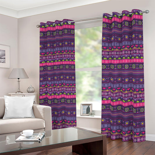 Purple Native Tribal Pattern Print Blackout Grommet Curtains