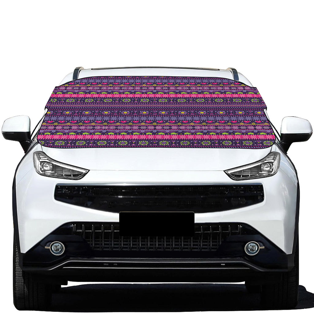 Purple Native Tribal Pattern Print Car Windshield Snow Cover