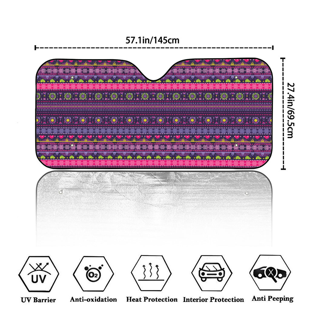 Purple Native Tribal Pattern Print Car Windshield Sun Shade