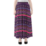 Purple Native Tribal Pattern Print Chiffon Maxi Skirt