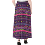 Purple Native Tribal Pattern Print Chiffon Maxi Skirt
