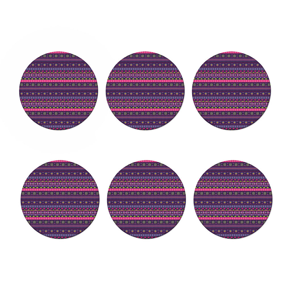 Purple Native Tribal Pattern Print Coaster Set