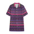 Purple Native Tribal Pattern Print Cotton Hawaiian Shirt
