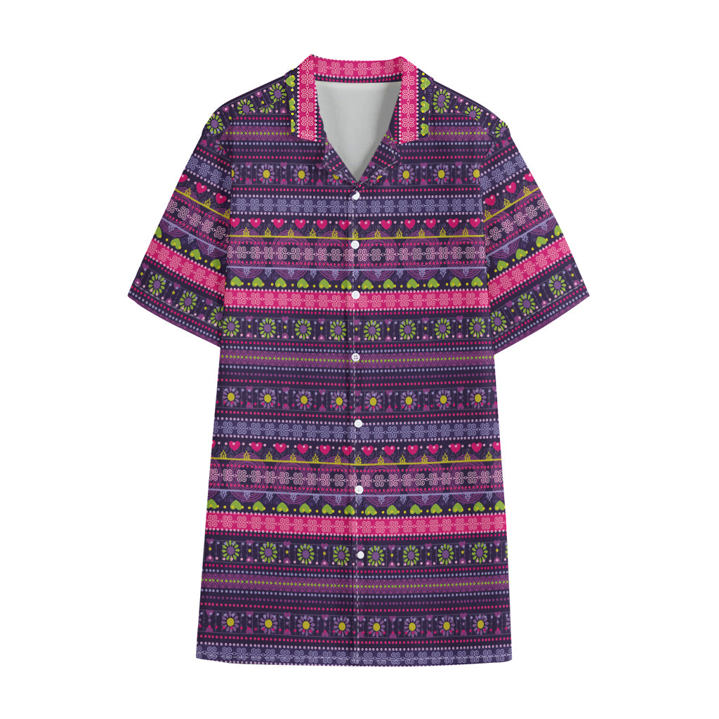 Purple Native Tribal Pattern Print Cotton Hawaiian Shirt