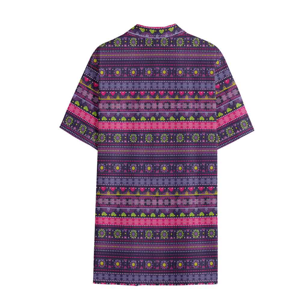 Purple Native Tribal Pattern Print Cotton Hawaiian Shirt