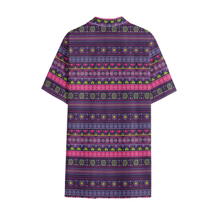 Purple Native Tribal Pattern Print Cotton Hawaiian Shirt