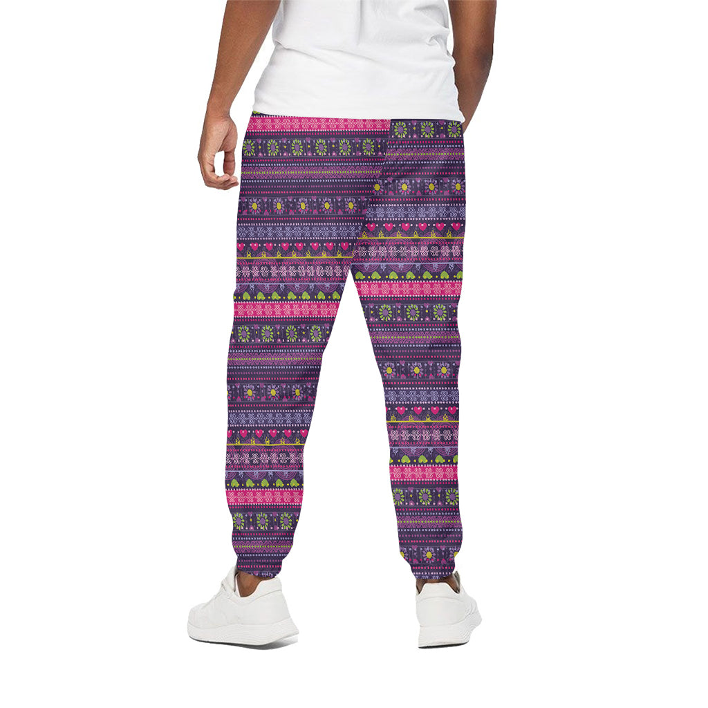 Purple Native Tribal Pattern Print Cotton Pants