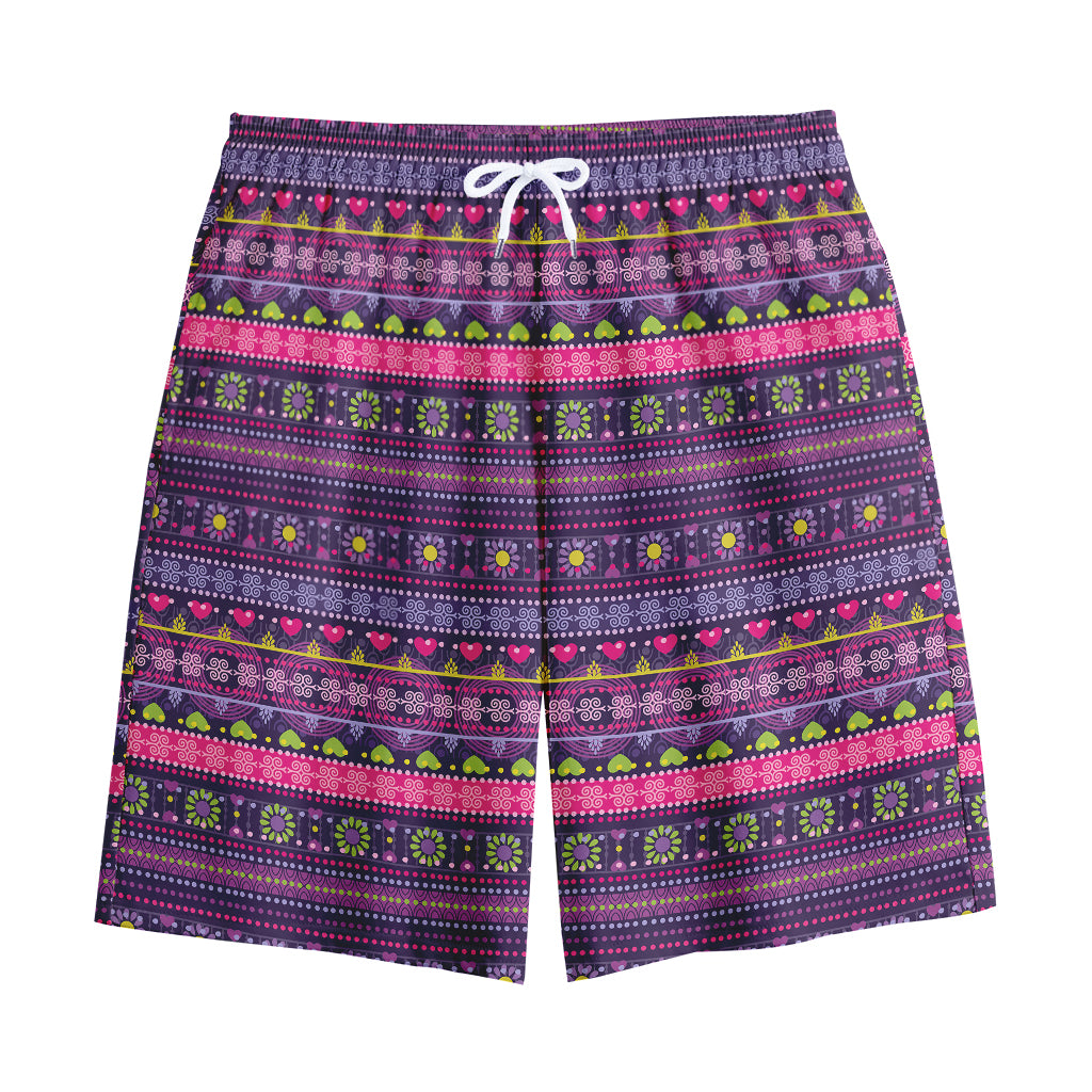 Purple Native Tribal Pattern Print Cotton Shorts