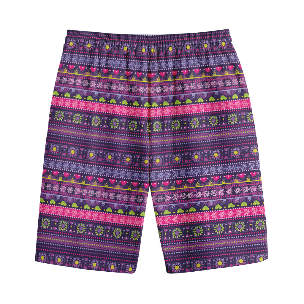 Purple Native Tribal Pattern Print Cotton Shorts