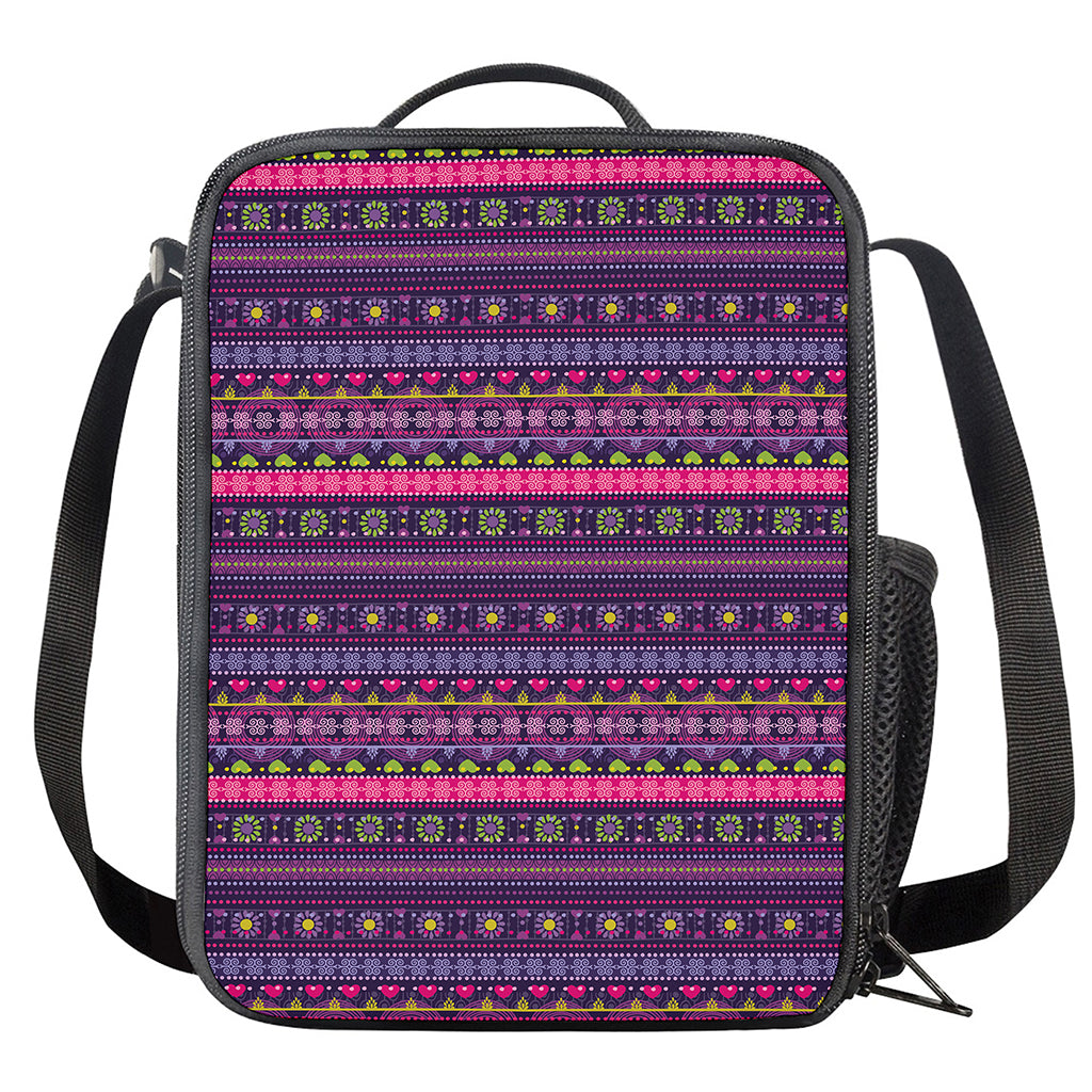 Purple Native Tribal Pattern Print Crossbody Lunch Bag