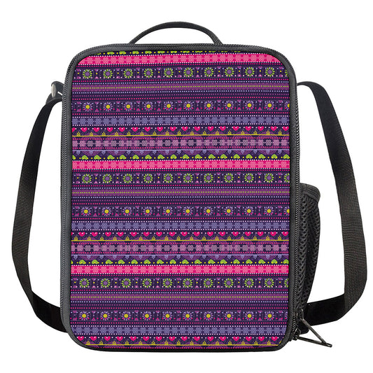 Purple Native Tribal Pattern Print Crossbody Lunch Bag