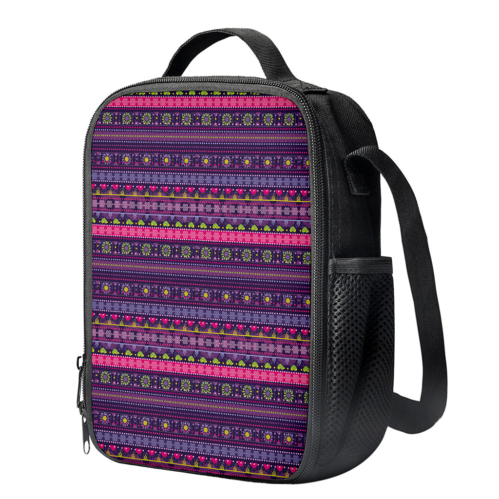 Purple Native Tribal Pattern Print Crossbody Lunch Bag