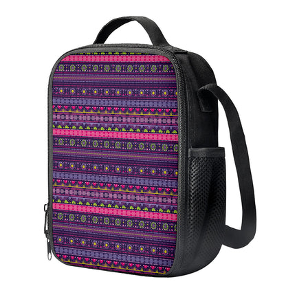 Purple Native Tribal Pattern Print Crossbody Lunch Bag