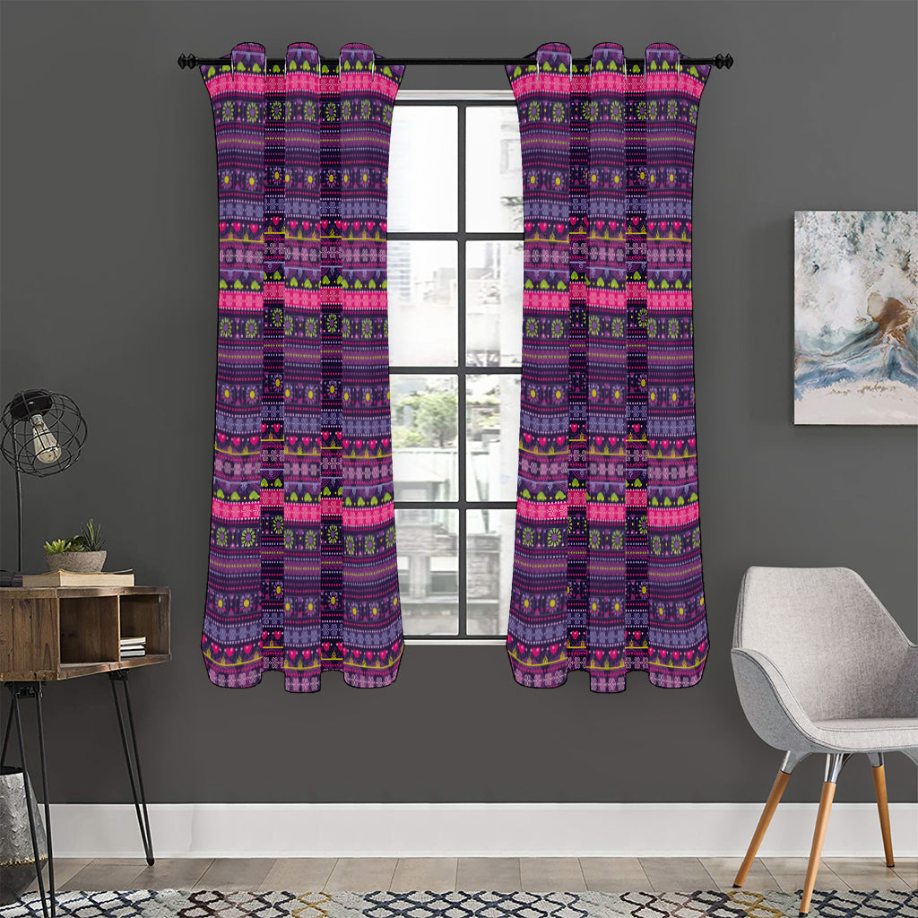 Purple Native Tribal Pattern Print Curtain