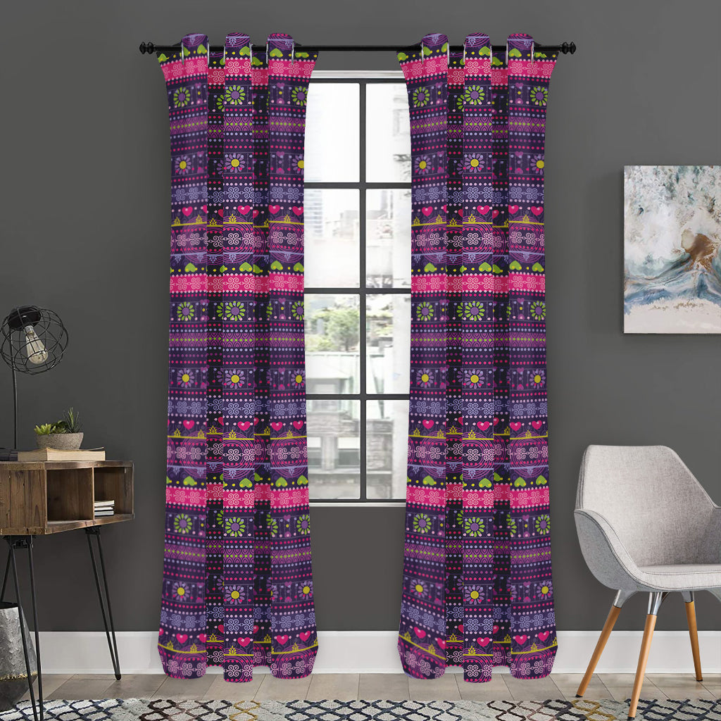 Purple Native Tribal Pattern Print Curtain
