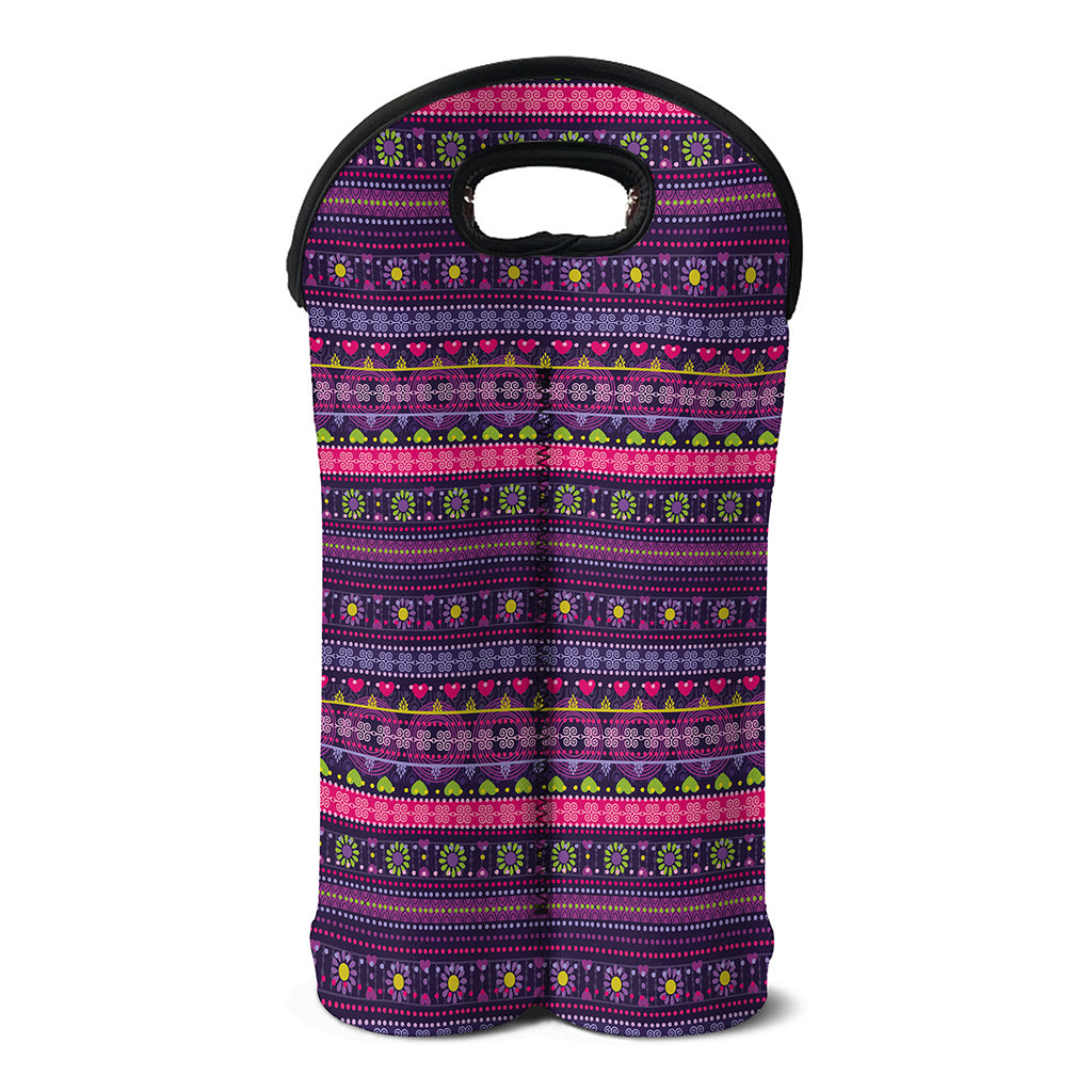 Purple Native Tribal Pattern Print Double Neoprene Wine Tote