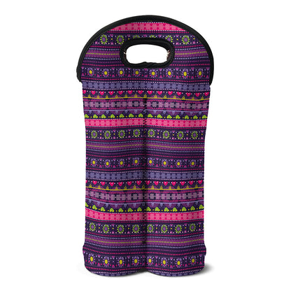 Purple Native Tribal Pattern Print Double Neoprene Wine Tote