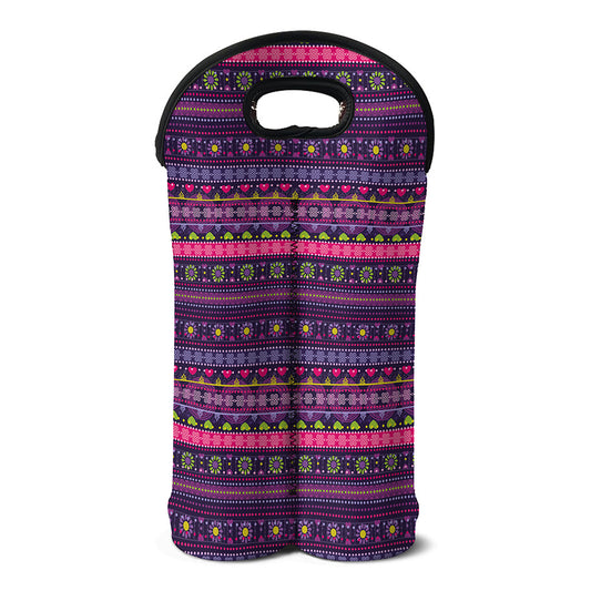 Purple Native Tribal Pattern Print Double Neoprene Wine Tote