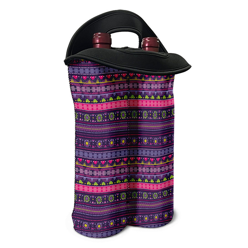 Purple Native Tribal Pattern Print Double Neoprene Wine Tote