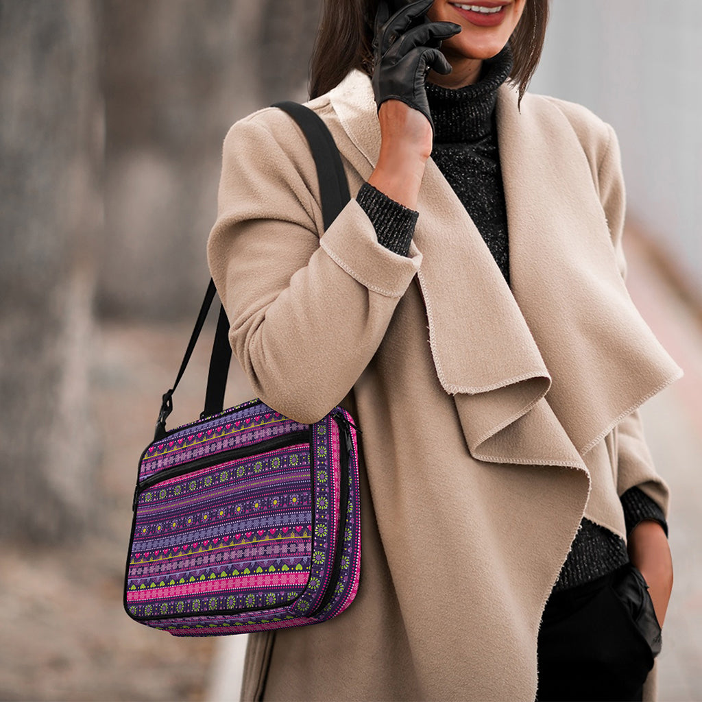 Purple Native Tribal Pattern Print Double Strap Bible Bag