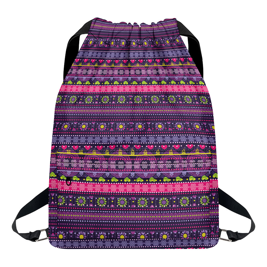 Purple Native Tribal Pattern Print Drawstring Backpack