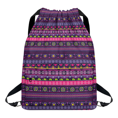 Purple Native Tribal Pattern Print Drawstring Backpack