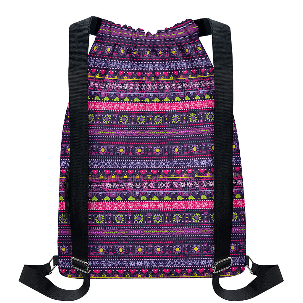 Purple Native Tribal Pattern Print Drawstring Backpack