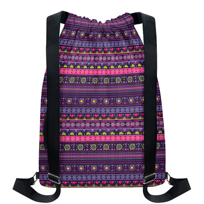 Purple Native Tribal Pattern Print Drawstring Backpack