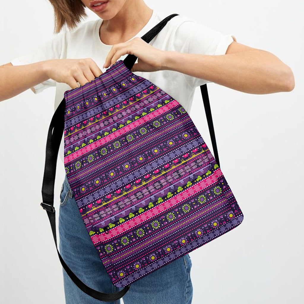 Purple Native Tribal Pattern Print Drawstring Backpack
