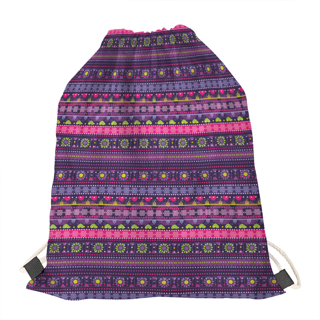 Purple Native Tribal Pattern Print Drawstring Bag
