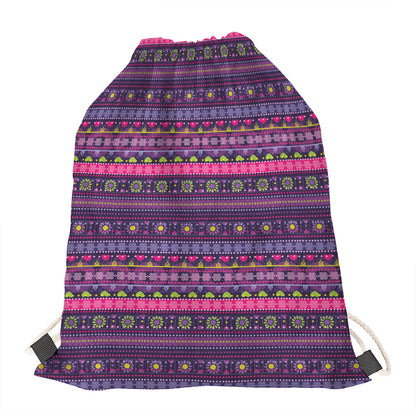 Purple Native Tribal Pattern Print Drawstring Bag