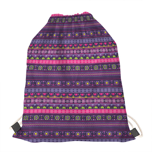 Purple Native Tribal Pattern Print Drawstring Bag